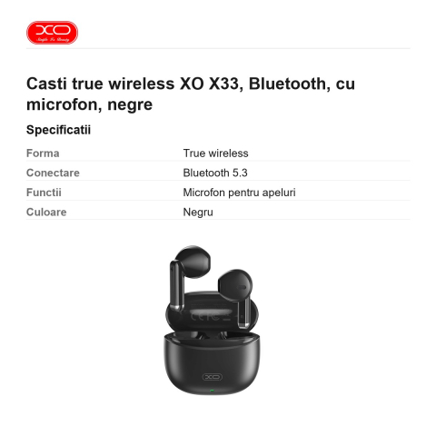 Casti true wireless XO X33, Bluetooth, cu microfon, negre [2]