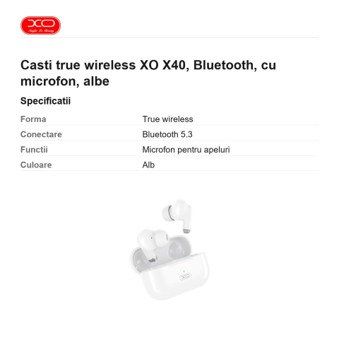 Casti true wireless XO X40, Bluetooth, cu microfon, albe [2]