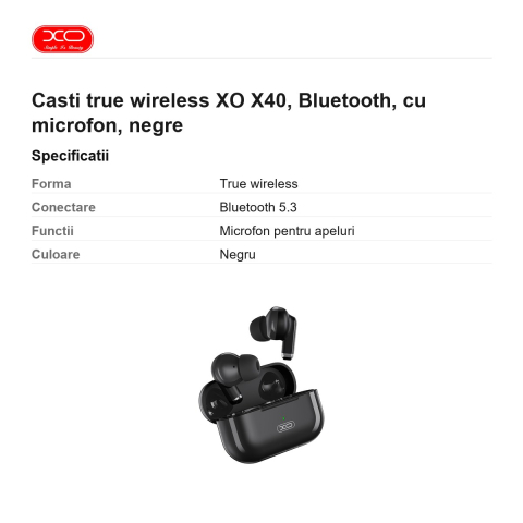 Casti true wireless XO X40, Bluetooth, cu microfon, negre [2]