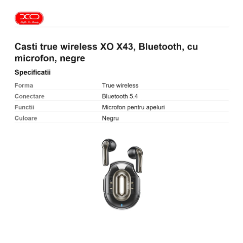 Casti true wireless XO X43, Bluetooth, cu microfon, negre [2]