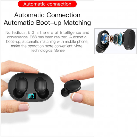 Casti Wireless E6S TWS Wireless Bluetooth 5.0 Earbuds Black cu statie de incarcare, autonomie extinsa, negre [4]