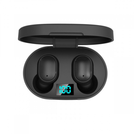 Casti wireless - Casti Wireless E6S TWS Wireless Bluetooth 5.0 Earbuds Black cu statie de incarcare, autonomie extinsa, negre