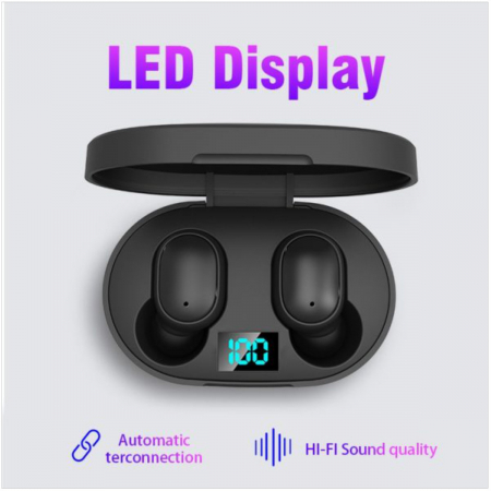 Casti Wireless E6S TWS Wireless Bluetooth 5.0 Earbuds Black cu statie de incarcare, autonomie extinsa, negre [2]
