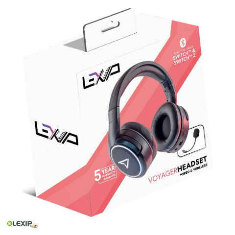 Casti - Casti wireless Lexip Voyager pentru Nintendo Switch 2, Bluetooth si jack 3,5 mm placat cu aur, pana la 28 h autonomie, microfon detasabil, JVAMUL00182