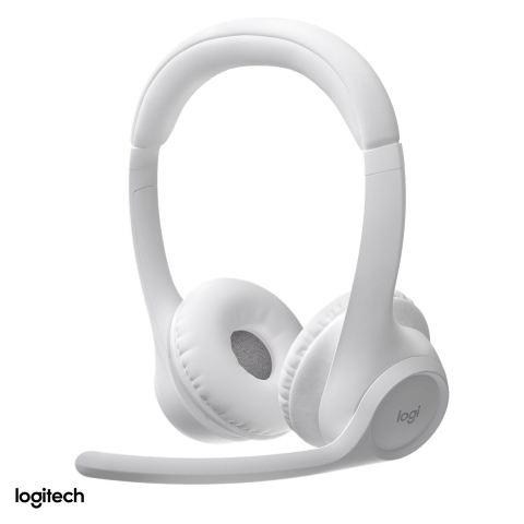 Casti - Casti wireless Logitech Zone 300, Bluetooth 5.3 multipoint, pana la 20 h ascultare, doua microfoane cu reducere a zgomotului, 122 g, alb crem, 981-001417