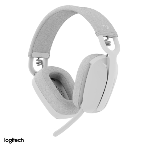 Casti - Casti wireless over-ear Logitech Zone Vibe 100, Bluetooth 5.2 multipoint, pana la 20 h ascultare, microfon flip-to-mute, 185 g, alb crem, 981-001219