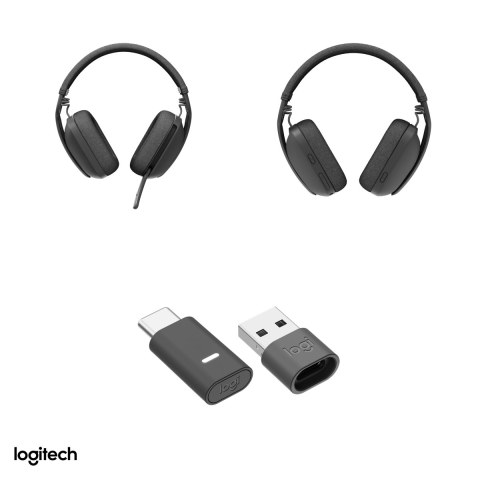 Casti wireless over-ear Logitech Zone Vibe Wireless UC, Bluetooth 5.2 cu receptor USB-C si adaptor USB-A, pana la 20 h ascultare, doua microfoane, grafit, 981-001199 [3]