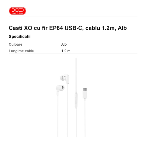 Casti XO cu fir EP84 USB-C, cablu 1.2m, Alb [2]