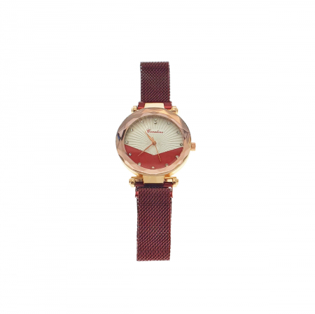 Ceas Coraline, afisaj analog cu cristale, carcasa 35 x 10mm, curea magnetica latime 16mm, rosu cu alb [4]