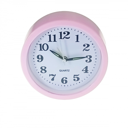 Ceas de masa cu alarma, afisaj analog, alimentare 1 x AA, cadran roz, 120 x 120 x 40 mm, fond alb [3]