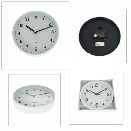 Ceas de perete silentios, cu design simplu, diametru 20 cm, afisaj analogic, cadran alb, fond alb [3]