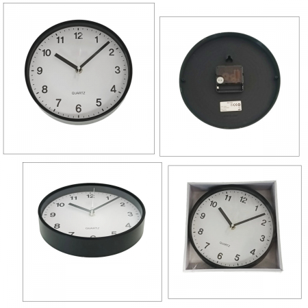 Ceas de perete silentios, cu design simplu, diametru 20 cm, afisaj analogic, cadran negru, fond alb [3]