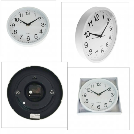 Ceas de perete silentios, cu design simplu, diametru 25 cm, afisaj analogic, cadran alb, fond alb [4]
