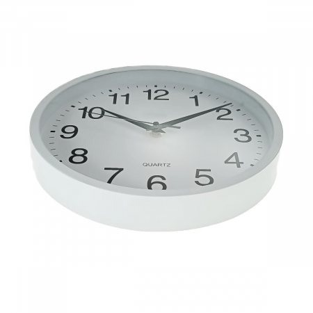 Ceas de perete silentios, cu design simplu, diametru 25 cm, afisaj analogic, cadran alb, fond alb [1]