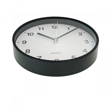 Ceas de perete silentios, cu design simplu, diametru 25 cm, afisaj analogic, cadran negru, fond alb [1]