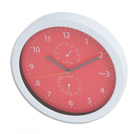 Ceas de perete Platinet PZSRC cu Termometru si Higrometru, Metal Wall Clock, Rosu, 25.5cm [1]