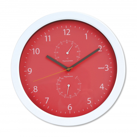 Ceas de perete Platinet PZSRC cu Termometru si Higrometru, Metal Wall Clock, Rosu, 25.5cm [3]