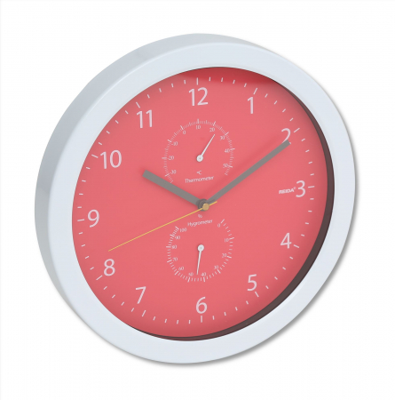 Ceasuri decorative - Ceas de perete Platinet PZSRC cu Termometru si Higrometru, Metal Wall Clock, Rosu, 25.5cm