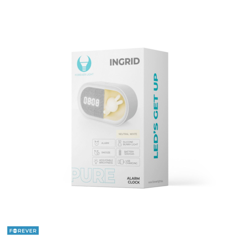 Ceas desteptator cu lumina LED de veghe, Light PURE FNL-05 INGRID, Li-ion 1200 mAh, cablu 1m USB-C, dimensiuni 150 x 51 x 80mm, alb [4]