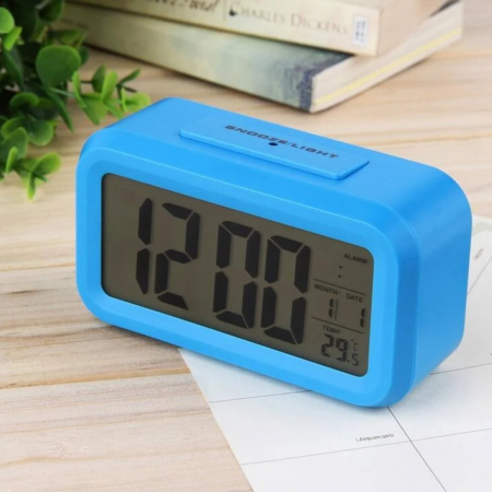 Ceas digital LED, cu alarma, termometru si calendar, amanare alarma, senzor iluminare, baterie 3 x AAA, 137 x 80 x 48 mm, albastru [2]