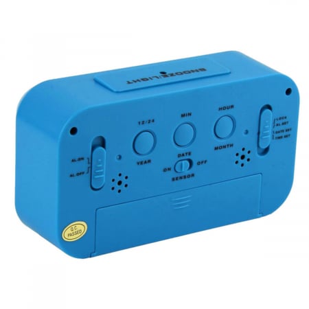 Ceas digital LED, cu alarma, termometru si calendar, amanare alarma, senzor iluminare, baterie 3 x AAA, 137 x 80 x 48 mm, albastru [4]