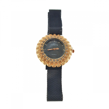Ceasuri de mana - Ceas Francesca di Geneva F03-209, afisaj analog cu cristale, carcasa 35 x 8mm, curea magnetica latime 16mm, negru cu auriu
