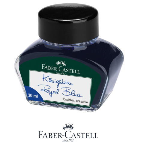 Cerneala Albastra Royal pentru Stilou, Care Poate fi Stearsa si Spalata, 30 ml, Faber-Castell, pentru Scoala si Birou [1]