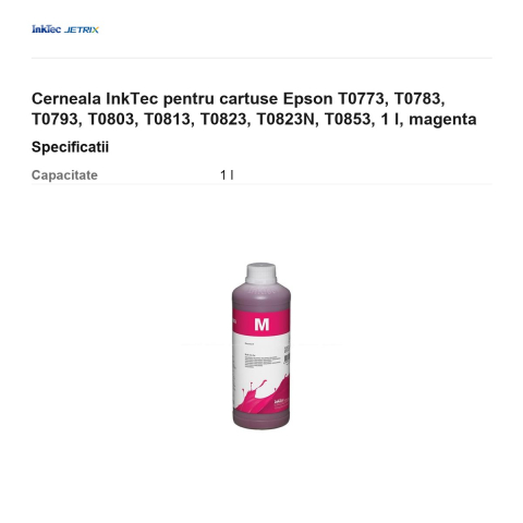 Cerneala InkTec pentru cartuse Epson T0773, T0783, T0793, T0803, T0813, T0823, T0823N, T0853, 1 l, magenta [2]