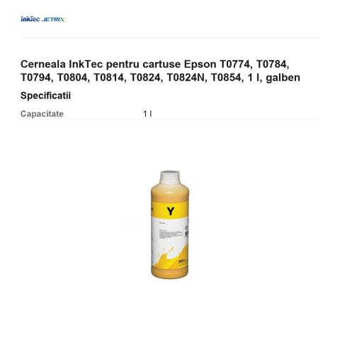 Cerneala InkTec pentru cartuse Epson T0774, T0784, T0794, T0804, T0814, T0824, T0824N, T0854, 1 l, galben [2]