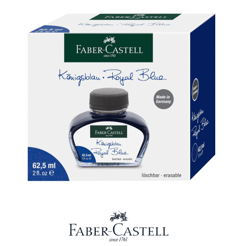 Cerneala pentru Stilou, Albastra, Care Poate fi Stearsa, 62.5 ml, Faber-Castell, pentru Scris Academic si Notite, Formula Rezistenta la Decolorare [1]