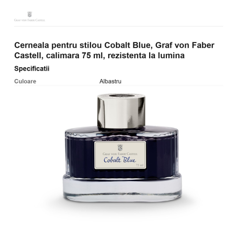 Cerneala pentru stilou Cobalt Blue, Graf von Faber Castell, calimara 75 ml, rezistenta la lumina [2]