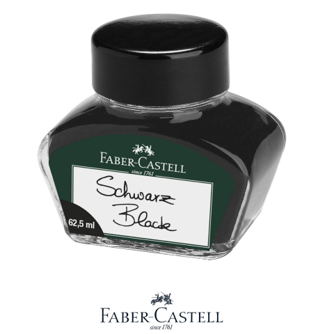 Cerneala pentru stilou cu penita, Negru intens, 62.5 ml, permanenta, Faber-Castell, pentru scris profesional si arta [1]