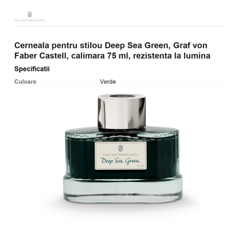 Cerneala pentru stilou Deep Sea Green, Graf von Faber Castell, calimara 75 ml, rezistenta la lumina [2]