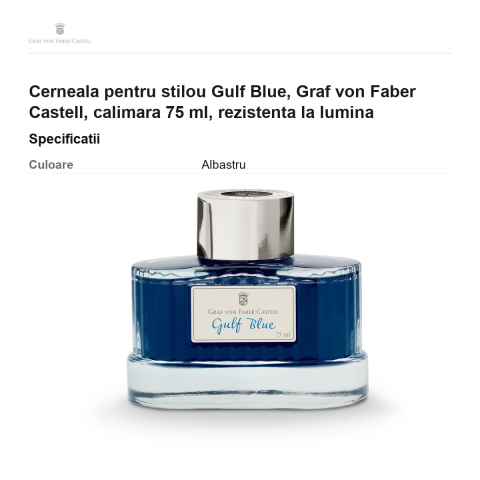 Cerneala pentru stilou Gulf Blue, Graf von Faber Castell, calimara 75 ml, rezistenta la lumina [2]