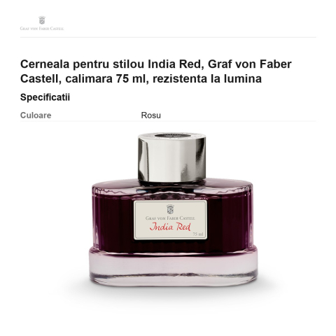 Cerneala pentru stilou India Red, Graf von Faber Castell, calimara 75 ml, rezistenta la lumina [2]