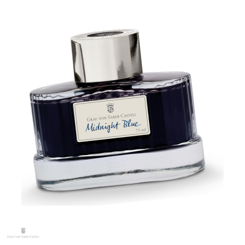 Birotica papetarie - Cerneala pentru stilou Midnight Blue, Graf von Faber Castell, calimara 75 ml, rezistenta la lumina