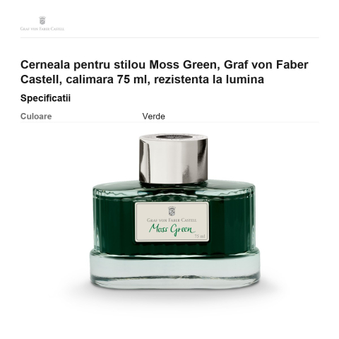 Cerneala pentru stilou Moss Green, Graf von Faber Castell, calimara 75 ml, rezistenta la lumina [2]