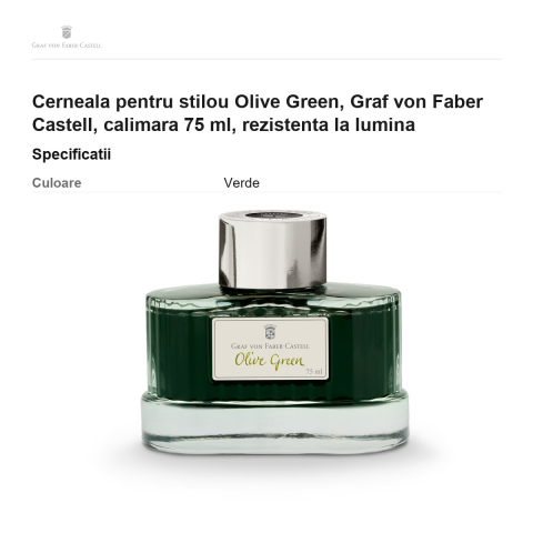 Cerneala pentru stilou Olive Green, Graf von Faber Castell, calimara 75 ml, rezistenta la lumina [2]