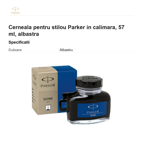 Cerneala pentru stilou Parker in calimara, 57 ml, albastra [2]