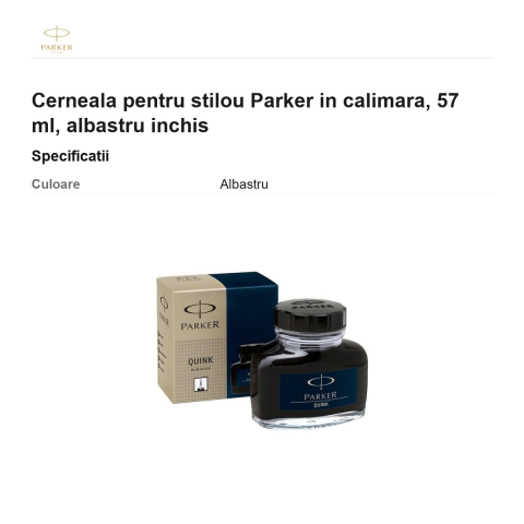 Cerneala pentru stilou Parker in calimara, 57 ml, albastru inchis [2]
