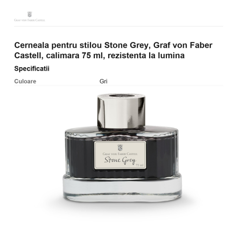 Cerneala pentru stilou Stone Grey, Graf von Faber Castell, calimara 75 ml, rezistenta la lumina [2]