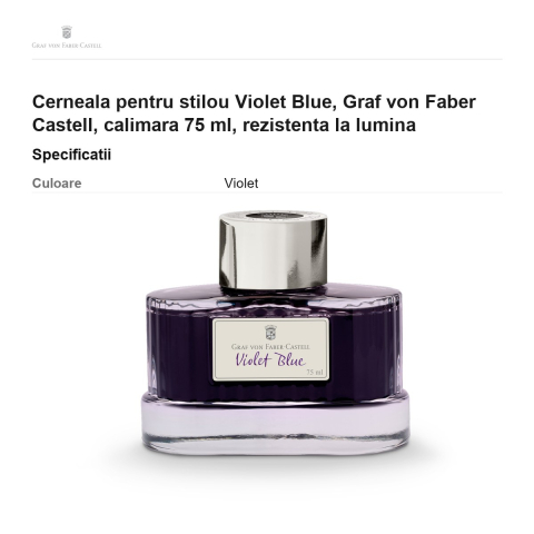 Cerneala pentru stilou Violet Blue, Graf von Faber Castell, calimara 75 ml, rezistenta la lumina [2]