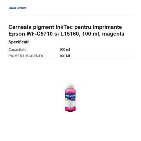 Cerneala pigment InkTec pentru imprimante Epson WF-C5710 si L15160, 100 ml, magenta [2]