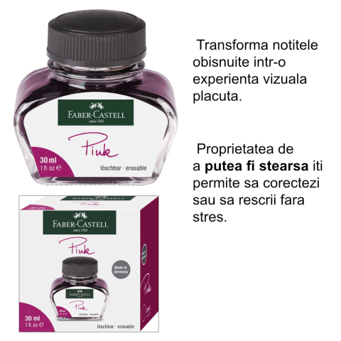 Cerneala Roz pentru Stilou, Care Poate fi Stearsa, 30 ml, Faber-Castell, pentru Notite, Planificare si Creatie, in Sticla Rezistenta [4]