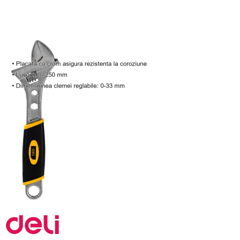 Cheie reglabila Deli DL30110, otel carbon forjat, maaner anti-alunecare, 250 mm, pentru uz general [2]