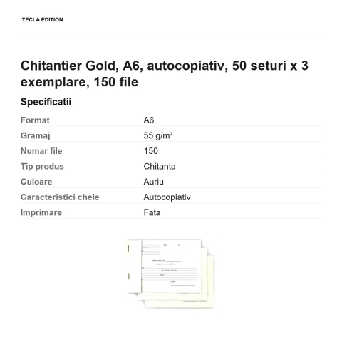 Chitantier Gold, A6, autocopiativ, 50 seturi x 3 exemplare, 150 file [2]