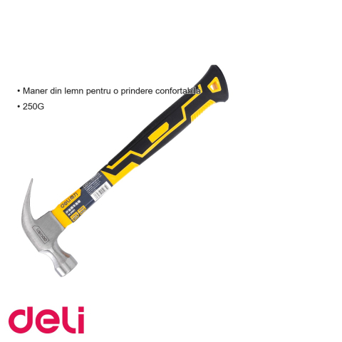 Ciocan pentru tamplarie Deli, cap din otel cu carbon inalt, maner din lemn, 250g [2]