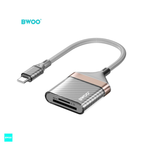 Cititoare Carduri - Cititor de carduri Bwoo BZ64, Adaptor Type C la card SD si microSD , cablu 0.2m, interfata USB 2.0, gri