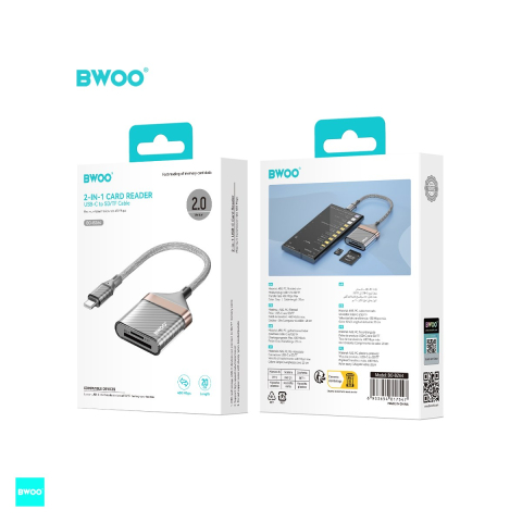 Cititor de carduri Bwoo BZ64, Adaptor Type C la card SD si microSD , cablu 0.2m, interfata USB 2.0, gri [3]