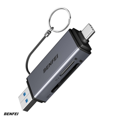 Cititoare Carduri - Cititor de carduri SD si MicroSD, Benfei 2 in 1, conectare USB-C USB-A, interfata USB 3.0, negru